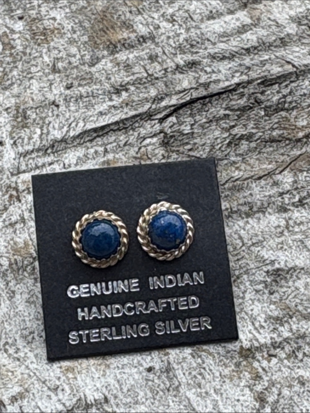 Handcrafted Sterling Silver Lapis Rope-Edge Stud Earrings